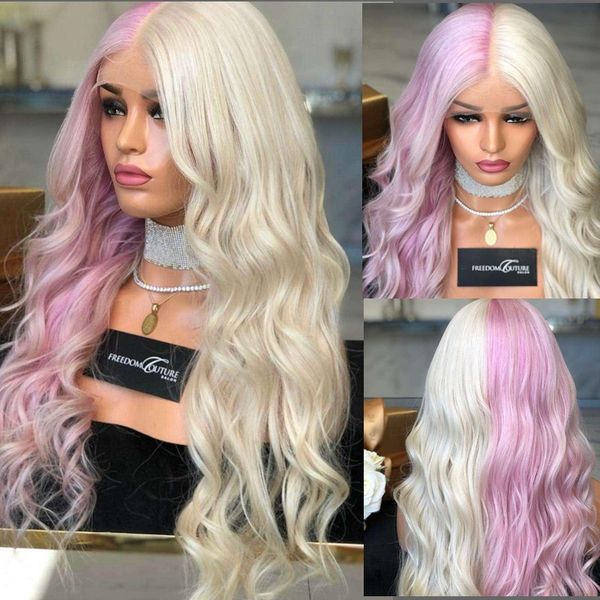 

purple beige loose wave wig woodfestival none bangs long wigs for women middle hairline synthetic hair, Black