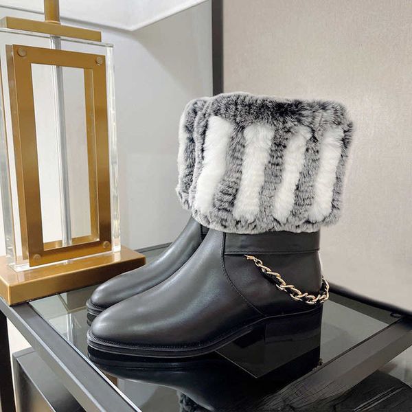 

luxury design chain otter hair boots fashion version of the fall and winter 0314221101, Black