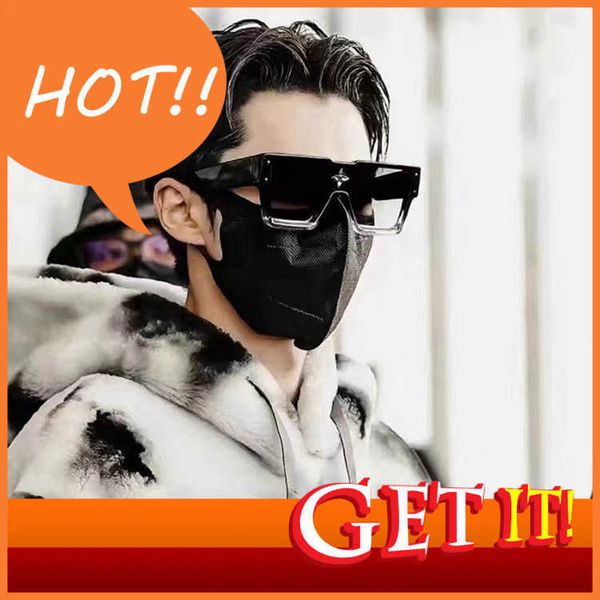 

fashion luxury designer sunglasses wang hedi's in the same style fashionable one-piece lens wind goggl uv proof, White;black