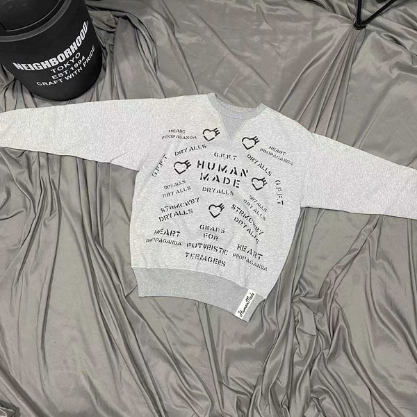 

mens hoody human designer cotton make hip hop made all over print love grey plush round neck hoodie trendy nigo oversize 2yih, Black
