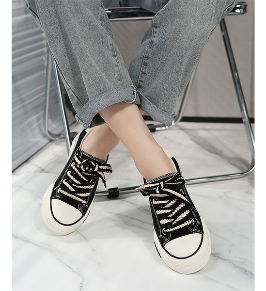 

women's shoes casual shoes new korean version of all the tide thick sole small white sports leisure canvas board shoes, Black