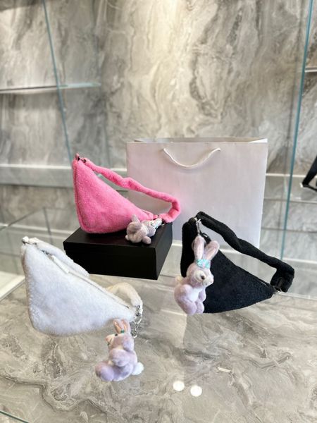 

fluffy triangle bags underarm bag fashion shoulder bag winter luxury designer women handbag zipper purse plush pendant christmas