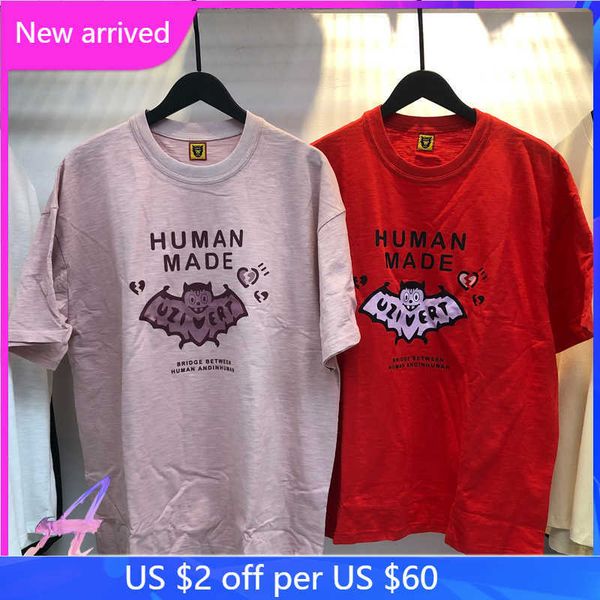 

men's t-shirts human made t-shirts men women's oversized cartoon bat printed short-sleeved slub cotton tee harajuku t221130, White;black