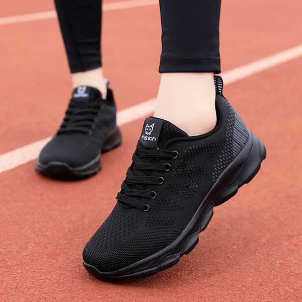 

dress shoe sport sneakers woman running shoe mesh breathable flat casual outdoor walking zapatillas deportivas mujer 221130, Black