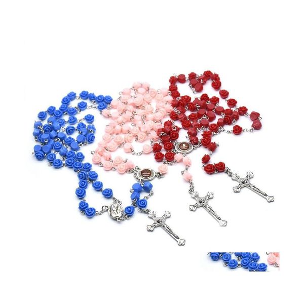 

pendant necklaces virgin mary christ cross rosary long resin rose necklace religious jewelry gifts drop delivery necklaces pendants dhtvw, Silver