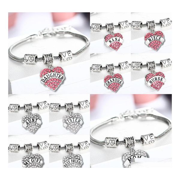 

other bracelets diamond love heart charms bracelet mom aunt daughter grandma believe friends crystal bracelets 45 styles drop delive dhzui, Golden;silver
