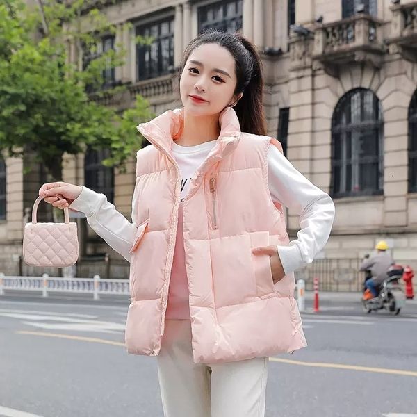 

women's vests loose women's sleeveless jackets down collar ladies winter vest korean style oversize cotton padded waistcoat for fe, Black;white