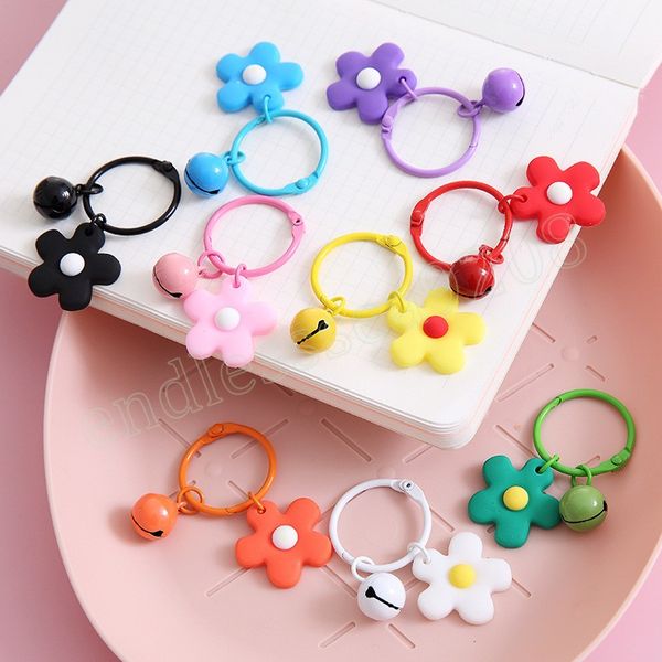 

cute flower keychains women girls sweet charm keyring key chain accessories candy color key rings with bells diy bag gifts, Silver