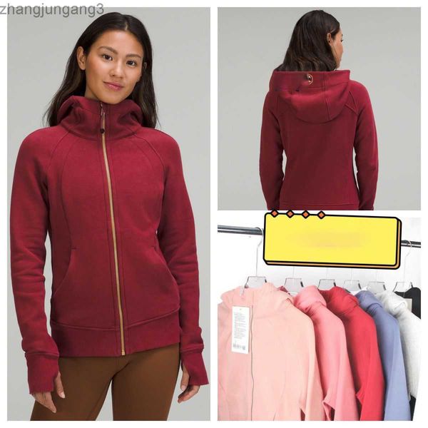 

designer autumn and winter jacket scuba sweater embroidered slim fit women's sports hoodie plush zipper coat yoga suit lululemens, Black