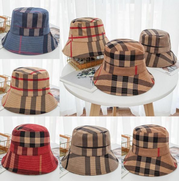 

21ss 5color bucket hat wide brim hats suede fabric fashion classic brand designer grid women nylon autumn spring foldable fisherma7952551, Blue;gray