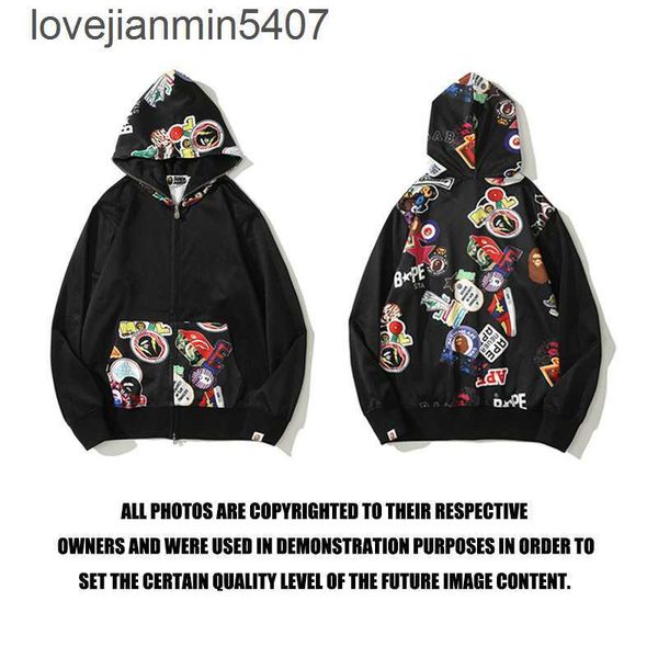 

fashion popular logo men's hoodie shop wholesale and retail autumn winter new ape man printed hooded cardigan zipper sweater et trend, Black