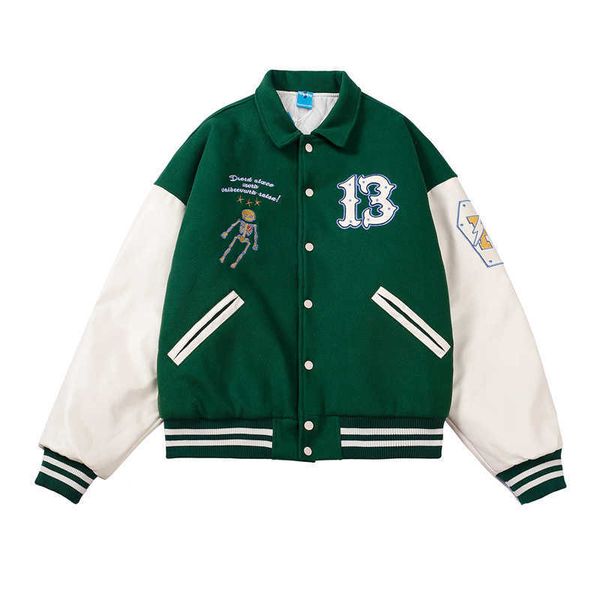 

men's jackets resuapre autumn winter men's skeleton embroidery stitched leather puffer jacket 1 1 thickened coat cotton coat t2211, Black;brown