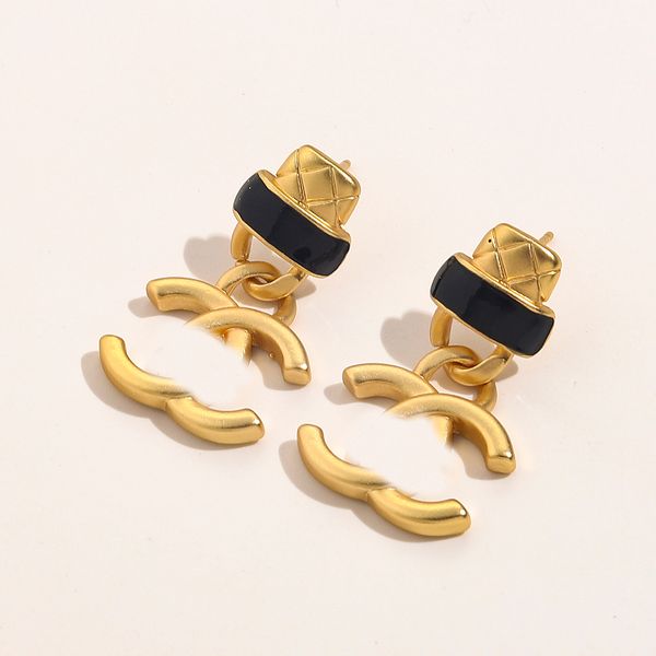 

gold channel earrings earings designer lucky charm women diamonds party wedding rhinestone birthday gift luxury classic brand european ameri, Golden