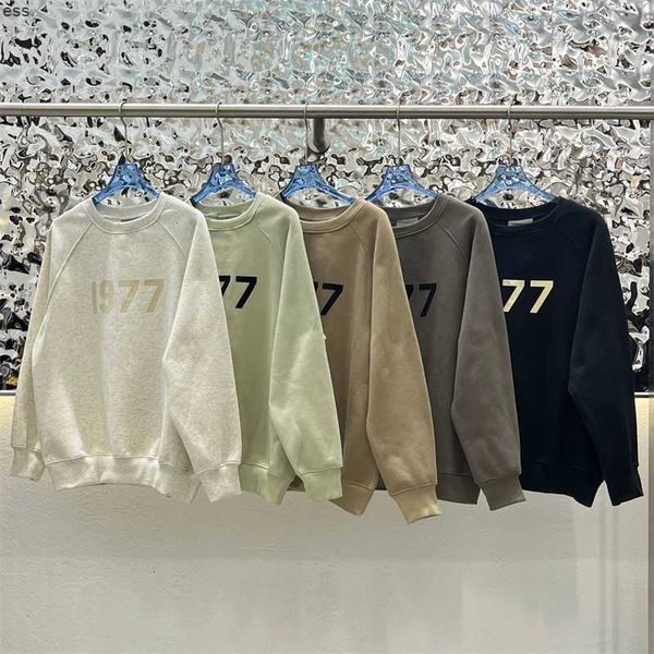 

hoodies hweatshirts fearfgold double line essentials 1977 thick flocking season 8 fog men's and women's crew neck sweater pullover, Black