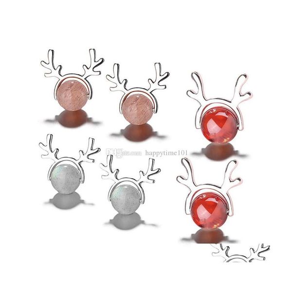 

stud fashion 925 sier plated reindeer earrings for women christmas gifts natural moon stone stberry crystal garnet stud earring drop dhpnm, Golden;silver