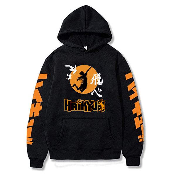 

mens hoodies sweatshirts haikyuu hooded anime hoodie karasuno high school oversize pullover women men cosplay fleeced clothes 221202, Black