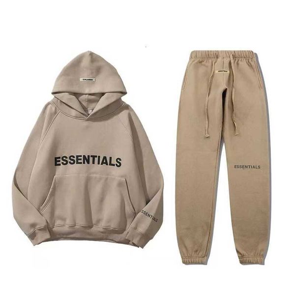 

mens tracksuits fashion brand ess men's and women's sweatwear new product chest cuff couple hooded set, Gray