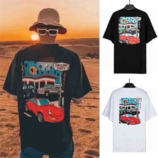 

car gallerysdepts cartoon american fashion letter printing trend casual loose short sleeve t-shirt, White;black
