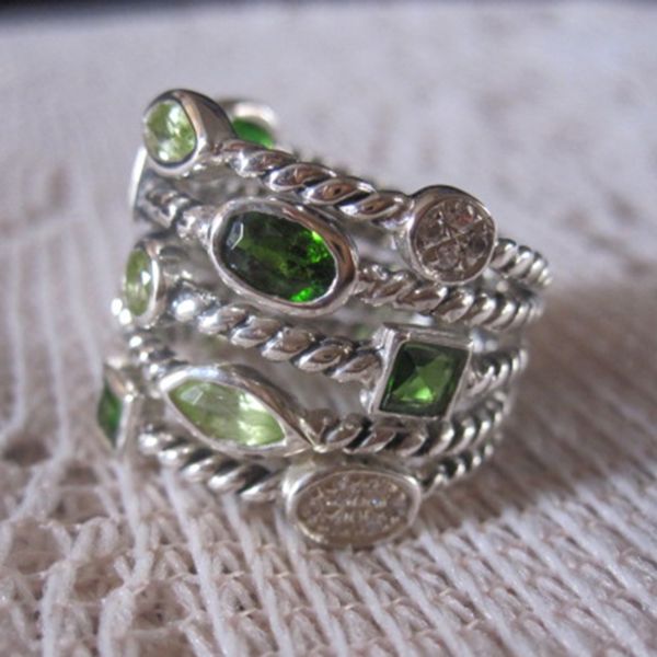 

vintage 925 sterling silver rings for women five-row gemstone ring christmas gifts birthday party thanksgiving gifts, Golden;silver