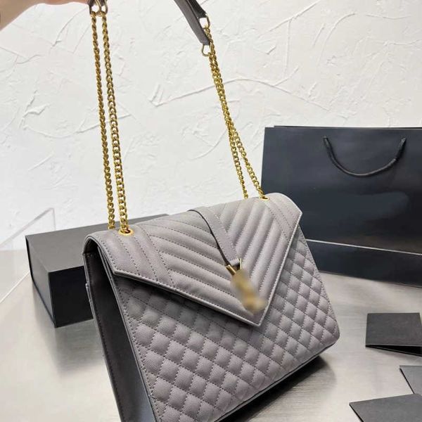 

high version leather shoulder bag y designer women chain crossbody bags fashion men letter handbag lady gray purse 33cm