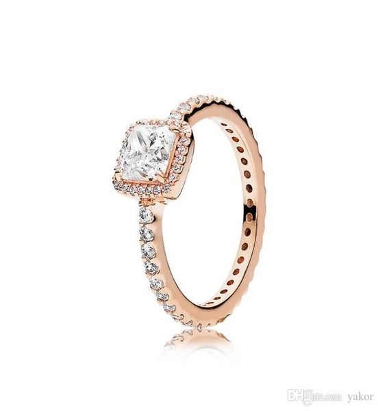 

new 3 colors square cz diamond stone wedding ring original for pandora 925 silver rose gold yellow gold plated rings set for women2954509, Slivery;golden