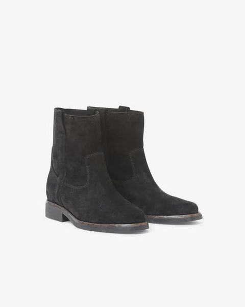 

paris isabel susee suede ankle boots marant perfect black hidden wedge fashion show catwalk stars western