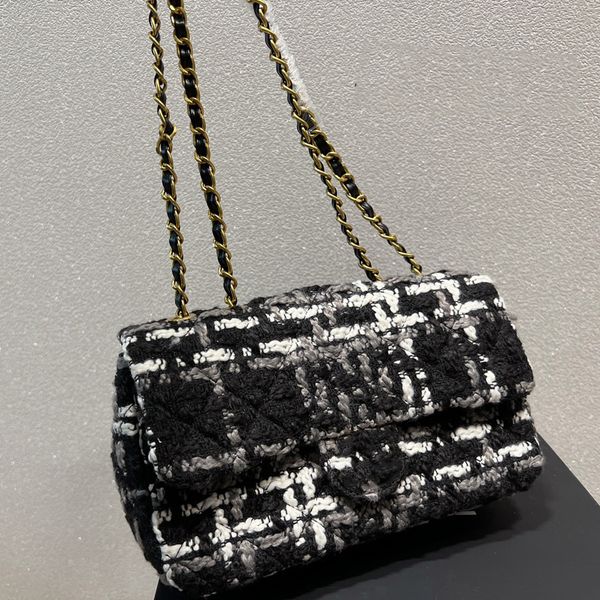 

22f/w womens designer cross body tweed quilted bags knitting wool gold metal hardware matelasse chain crossbody shoulder outdoor sacoche wit