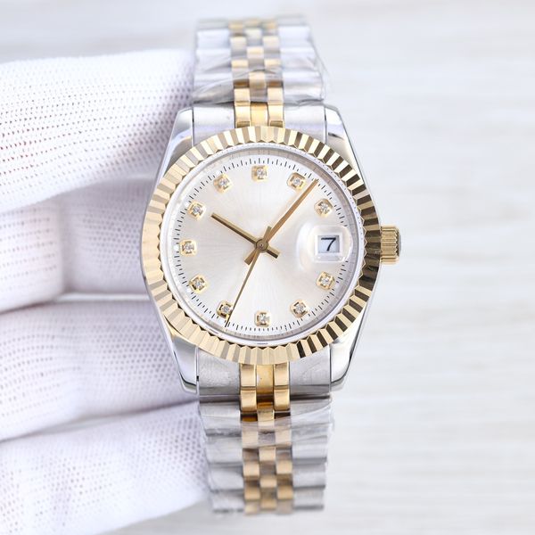 

Women's watch diamond silver round dial 36mm stainless steel 904L scratch resistant sapphire glass anti reflective original buckle automatic machine, Waterproof