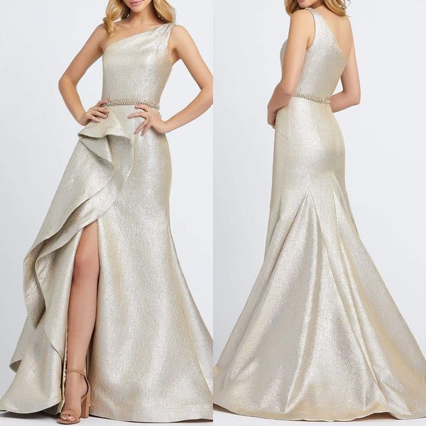 

elegant prom dresses mermaid one shoulder solid color sleeveless special waist design front split floor length custom made evening dress plu, Black