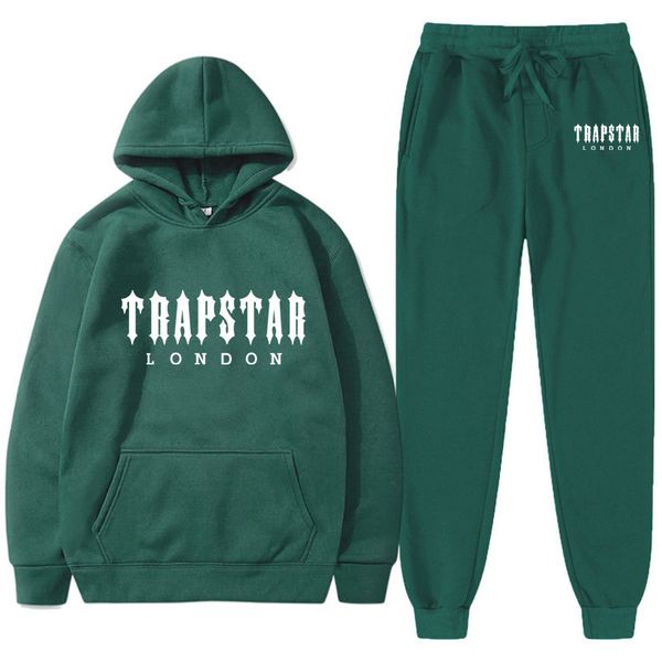 

men's hoodies sweatshirts trapstar brand tracksuit letter printing fleece oversized fashion hip hop streetwear jogger set outfit for 22, Black