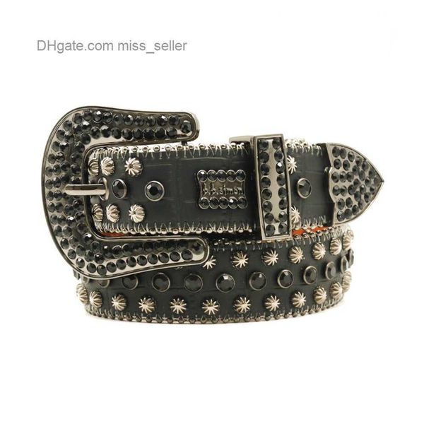 

2022 designer belt bb simon rhinestone belt male rivet inlaid with alloy pin buckle personality hip-hop punk dark style direct sale, Black;brown