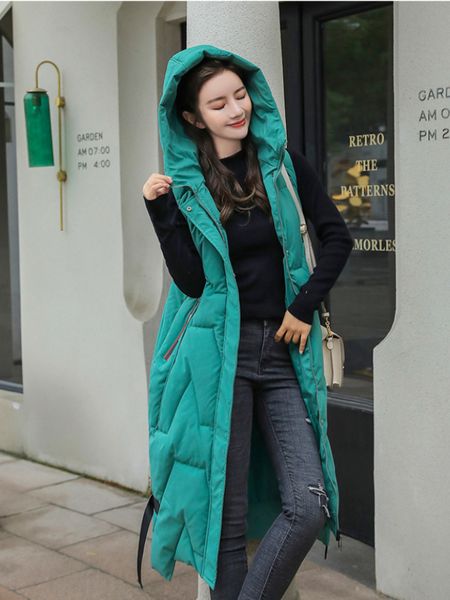 

women's vests autumn winter long hooded loose green pockets padded ladies casual sleeveless jacket warm quilted for female 221202, Black;white