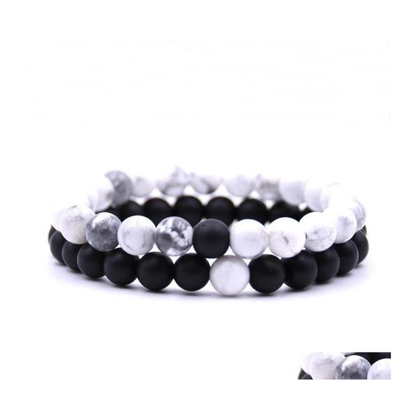 

beaded distance bracelets for lovers 2pcs/set valentines day jewelry yin yang stone beaded friend couple bracelet drop delivery dhlnu, Black