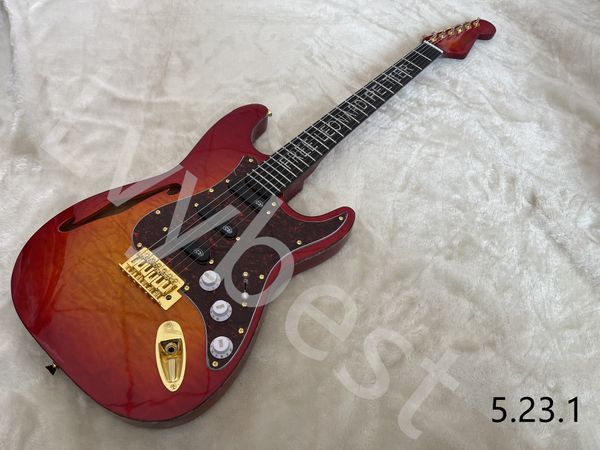 

lvyelectric guitar cherry burst with single hole gold parts letters fingerboard inlay locking tuners red tortoise