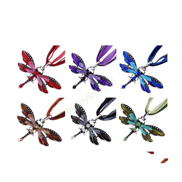 

pendant necklaces dragonfly pendant necklace vintage ribbon cord purple red green crystal bead jewelry for women girls drop delivery dhbsq, Silver