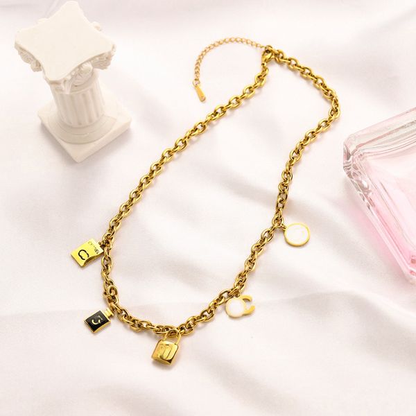 

luxury design necklace 18k gold plated brand stainless steel necklaces choker chain letter pendant fashion womens wedding jewelry accessorie, Silver