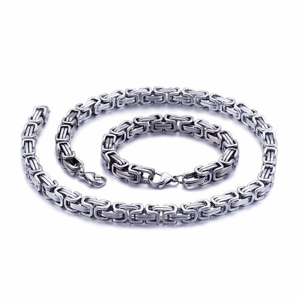 

chains 5mm/6mm/8mm wide sier stainless steel king byzantine chain necklace bracelet mens jewelry handmade drop delivery necklaces pen dhzpj, Silver