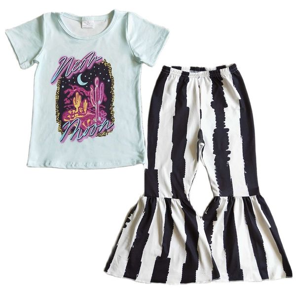 

rts wholesale baby girl clothing set moon boutique kids designer clothes girls short sleeve bell bottom outfits milk silk fashion children s, White