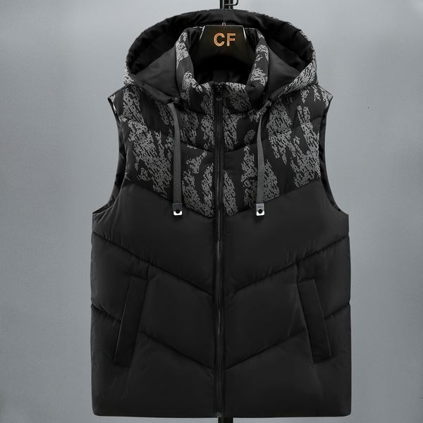 

men's vests plus size s5xl autumn winter men thick vest brand camouflage sleeveless jacket for men hooded warm casual cotton waistcoat, Black;white