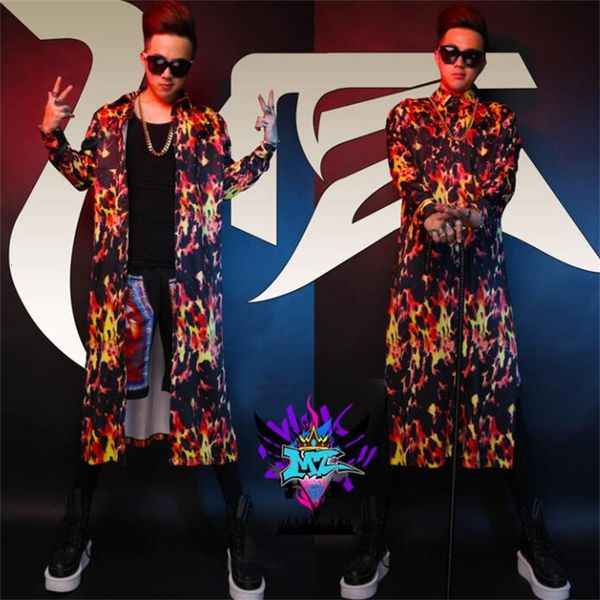 

men's suits blazers night club slim flame trench coats mens shirts singer performs fashion bar personality trend dj long clothes stage, White;black