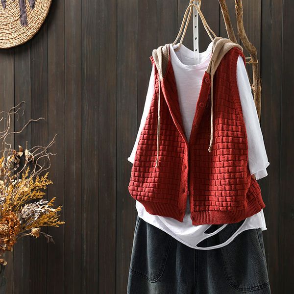 

women's vests women's retro hooded knitted vest sleeveless fashion sleeveless waistcoat loose cardigan leisure solid color plus s, Black;white