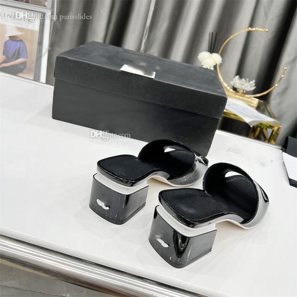 

ccity slide designer sandals fashion high heels slides slippers woman channel flip flops shoes luxury leather dfs p8n9, Black