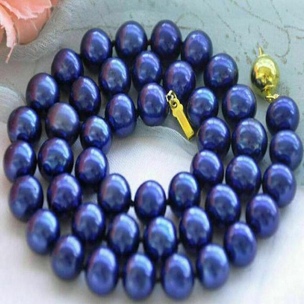 

fashion beautifuljewelry 8mm dark blue shell pearl necklace 18", Silver