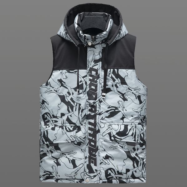 

men's vests autumn winter men sleeveless jacket hooded casual cotton padded vest man fashion warm camouflage sleeveless parka 221202, Black;white