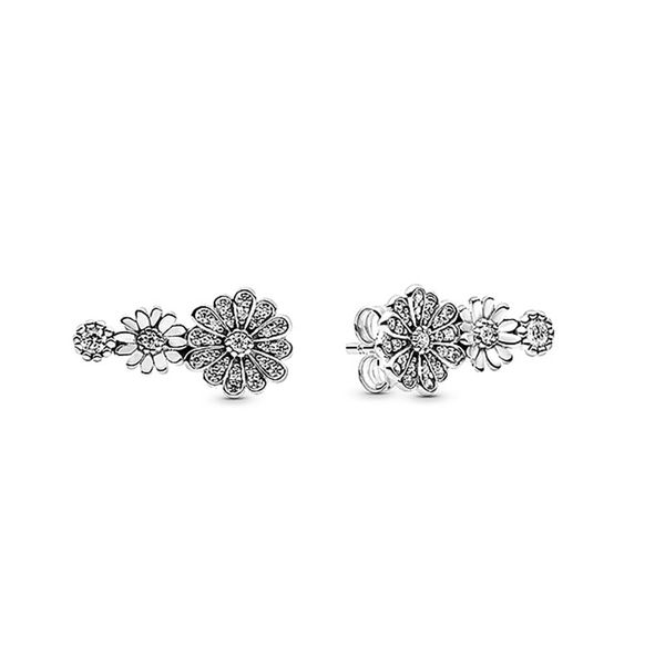 

new sparkling daisy flower trio stud earrings real sterling silver with original box for pandora jewelry cz diamond women wedding earring se, Golden;silver