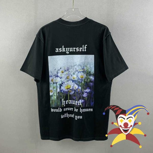 

men's t-shirts vintage black askyurself t-shirt men women askyurself heaven tee loose fit 2022 daisy graphic short sleeve t221202, White;black