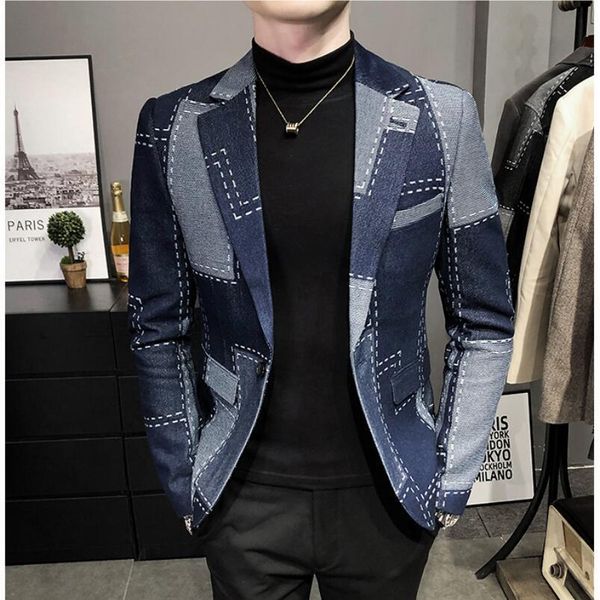 

men's suits blazers autumn men slim fit british plaid formal suit jacket male party wedding business casual coat tuxedo 221201, White;black