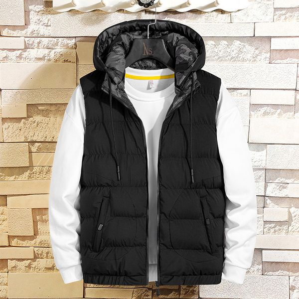 

men's vests 3613 black blue red grey sleeveless jacket men autumn winter mens warm vest with hooded casual down vest coat waistcoat sli, Black;white