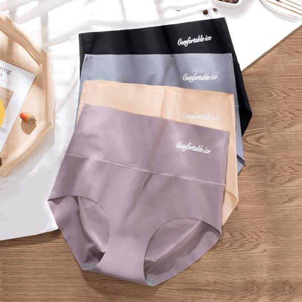 

women's panties 4pcslot women panties ice silk briefs seamless underwear high waist pants comfort lingerie female underpants thongs 221, Black;pink