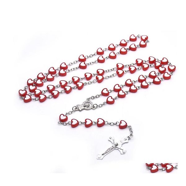 

pendant necklaces red peach heart cross rosary necklace long pendant women religious pray jewelry gifts drop delivery necklaces penda dhvyr, Silver